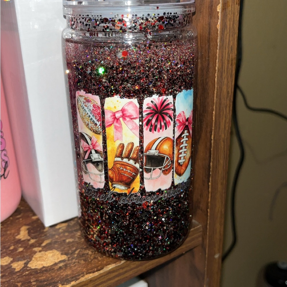 Glitter Football-Themed Tumbler - Pink and Black